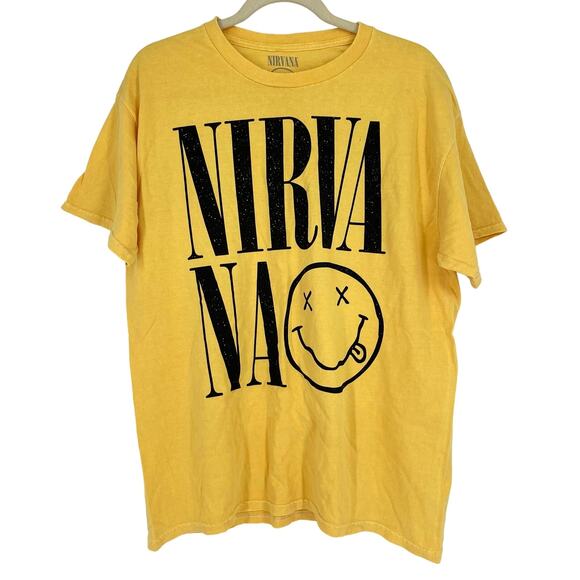 Officially Licensed Nirvana Nevermind Smiley Grunge Tee Yellow Large - Picture 1 of 5